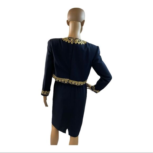 CHETTA B Women’s Sherrie Bloom Peter Noviello Blue embroidery knee Dress Size 2. - Picture 4 of 16